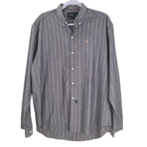 Ralph Lauren men's gray striped button-down long sleeve dress Shirt, PTP 23.5"